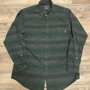 Woolrich Shirt Mens Large Green Scratchy Wool Button Up